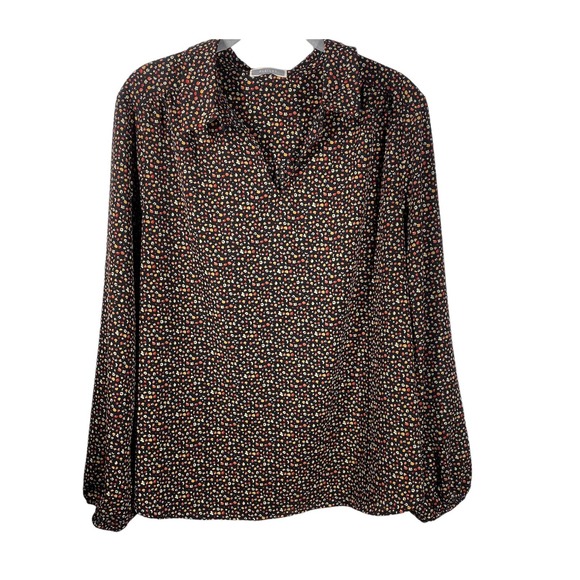 Pleione Tops - Pleione Polka Dot Floral Pullover High Low Top Black Red Size XL